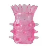 Розовая насадка на пенис с шипиками и лепестками - 6 см розовый 