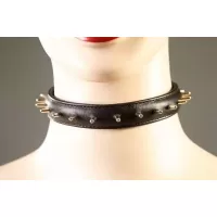 Узкий декоративный ошейник с шипиками черный 