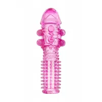 Гелевая розовая насадка с шариками и шипами - 14 см розовый 