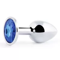 Анальное украшение SILVER PLUG SMALL с синим кристаллом - 7,2 см синий 