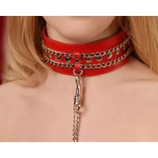 Красный ошейник с цепочками красный 