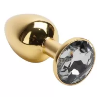 Золотистая анальная пробка с белым кристаллом - 7,6 см белый 