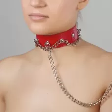 Красный ошейник из натуральной кожи красный 