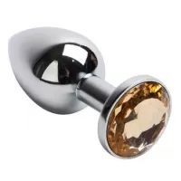 Серебристая анальная пробка с желтым кристаллом - 7,6 см желтый 