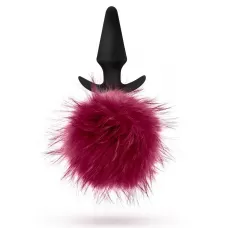 Силиконовая анальная пробка с бордовым заячьим хвостом Fur Pom Pom - 12,7 см бордовый 