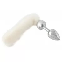 Малая анальная втулка с белым хвостом - 8,5 см белый с серебристым 