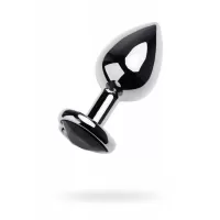 Серебристая анальная втулка с чёрным стразом-сердцем - 9,5 см черный 