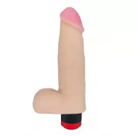 Фаллоимитатор с мошонкой и вибрацией - 20,7 см телесный 