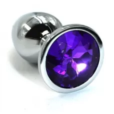 Серебристая алюминиевая анальная пробка с темно-фиолетовым кристаллом - 7 см фиолетовый 