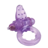 Фиолетовое эрекционное кольцо с вибрацией и рельефным язычком NUBBY CLITORAL PROBE COCKRING фиолетовый 