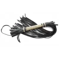 Чёрная плетка из натуральной кожи с золотистой отделкой рукояти - 60 см черный с золотистым 