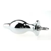 Серебристая металлическая анальная пробка с кольцом - 7 см серебристый 