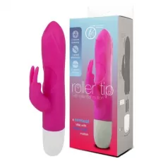Розовый вибромассажер с клиторальным стимулятором ROLLER TIP WITH ROLLER BALL MOVEMENT - 14 см розовый 