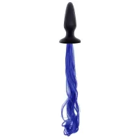 Чёрная анальная пробка с синим хвостом Unicorn Tails Blue синий с черным 