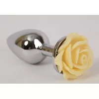 Серебристая анальная пробка с жёлтой розой - 7,6 см желтый 