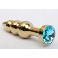 Золотистая анальная ёлочка с голубым кристаллом - 11,2 см нежно-голубой 