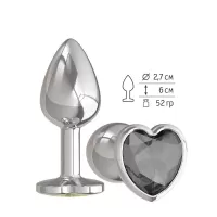 Серебристая анальная втулка с чёрным кристаллом-сердцем - 7 см черный 