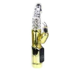 Золотистый вибратор Gold Rabbit Prince с ротацией - 21,5 см золотистый 