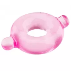 Розовое эрекционное кольцо с ушками для удобства надевания BASICX TPR COCKRING PINK розовый 