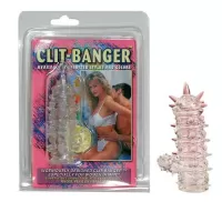 Прозрачная насадка с шипами и клиторальной шишечкой CLIT-BANGER SLEEVE IN CLEAR прозрачный 