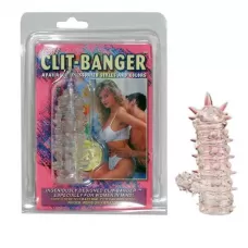 Прозрачная насадка с шипами и клиторальной шишечкой CLIT-BANGER SLEEVE IN CLEAR прозрачный 