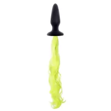 Чёрная анальная пробка с неоново-жёлтым хвостом Unicorn Tails Yellow - 9,9 см черный с желтым 