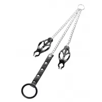 Черно-серебристые зажимы для сосков с кольцом для пениса TOYFA Metal черный с серебристым 