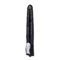 Чёрный вибромассажер Long John Realistic Thrusting Vibrator с функцией толкания - 20 см черный 