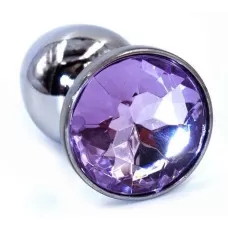 Серебристая анальная пробка с фиолетовым стразом - 7 см фиолетовый 