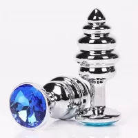 Серебристая анальная фигурная пробка с синим стразом - 9 см синий 