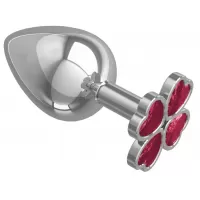 Серебристая анальная пробка-клевер с малиновым кристаллом - 9,5 см малиновый 