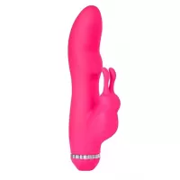 Розовый вибратор с клиторальным стимулятором PURRFECT SILICONE DELUXE RABBIT - 19 см розовый 