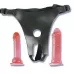 Трусики из кожзаменителя с двумя фаллоимитаторами CROTCHLESS STRAP-ON 2 DONGS HOT PINK розовый 