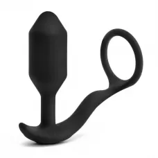 Черная анальная вибропробка с эрекционным кольцом Vibrating Snug   Tug M черный 