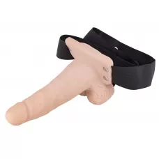 Полый страпон с вибрацией 6? Vibration Hollow Strap-on - 17 см телесный с черным 