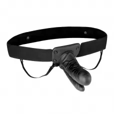 Полый страпон с двумя отростками и вибрацией Unisex Vibrating Hollow Strap-On Double Penetrating Dildo - 17,8 см черный 