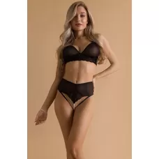 Высокие трусики с доступом, жемчугом и кружевными вставками черный L-XL
