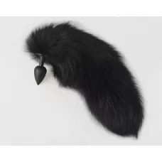 Черная анальная пробка с хвостом из черного песца черный Черная анальная пробка с хвостом из черного песца черный