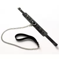 Черный ошейник с шипами и поводком черный 