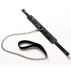 Черный ошейник с шипами и поводком черный Черный ошейник с шипами и поводком черный