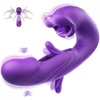 Фиолетовый вибратор с функциями фингеринга и лизания - 17,5 см фиолетовый 
