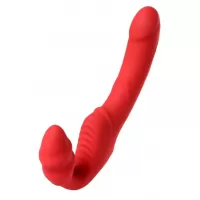 Красный безремневой страпон с вибрацией красный 