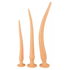 Набор из 3 телесных удлиненных анальных пробок Super Long Flexible Butt Plug Set телесный 