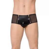 Мужские трусы-шорты с замочками и центральной частью из wet-look ткани черный XL