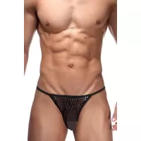 Мужские стринги из эластичной крупной сетки черный S-M