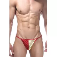 Красно-золотые блестящие трусы-стринги разноцветный S-M