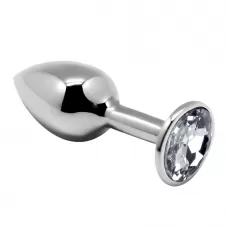 Серебристая анальная втулка с прозрачным кристаллом Mini Metal Butt Plug Size L - 9 см прозрачный Серебристая анальная втулка с прозрачным кристаллом Mini Metal Butt Plug Size L - 9 см прозрачный