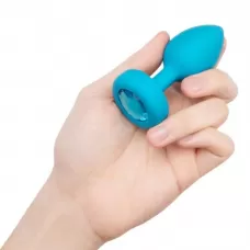 Бирюзовая анальная вибровтулка с кристаллом Vibrating Jewel Plug S/M - 10 см бирюзовый 