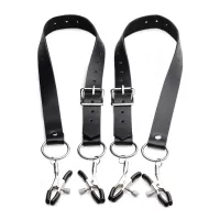 Ремни с зажимами для половых губ Spread Labia Spreader Straps with Clamps черный с серебристым 