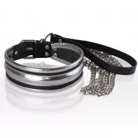 Серебристо-черный ошейник с поводком серебристый с черным 